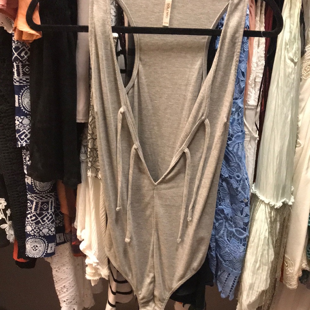 Gray tie up bodysuit